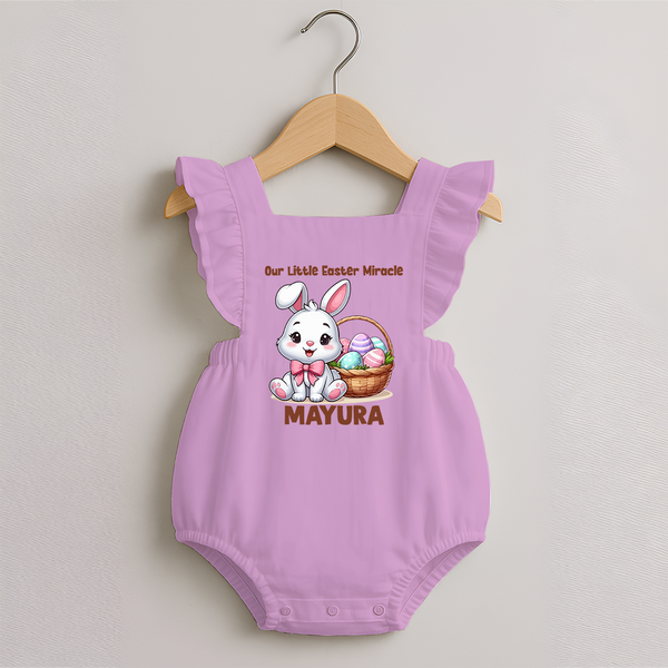 Personalized Easter Romper frock – Our Little Easter Miracle with Name - BABY PINK - 0 - 3 Months Old (Chest 19")