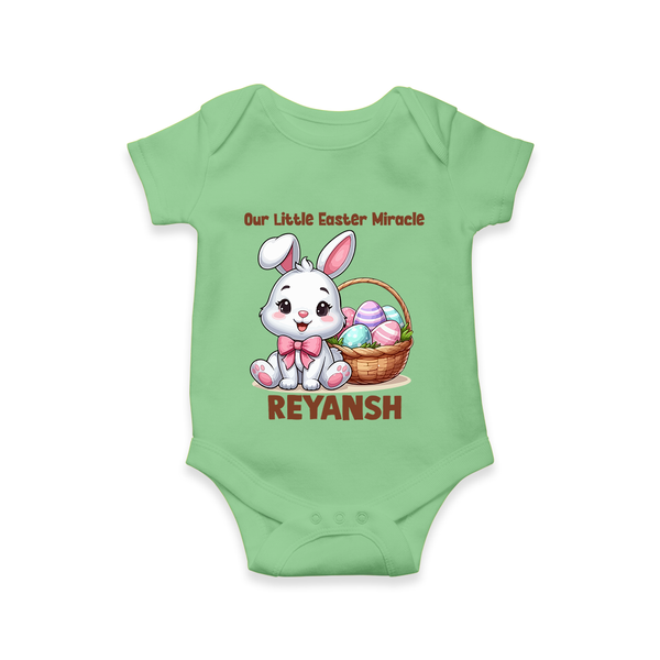 Personalized Easter Romper – Our Little Easter Miracle with Name - GREEN - New Born (Chest 14")