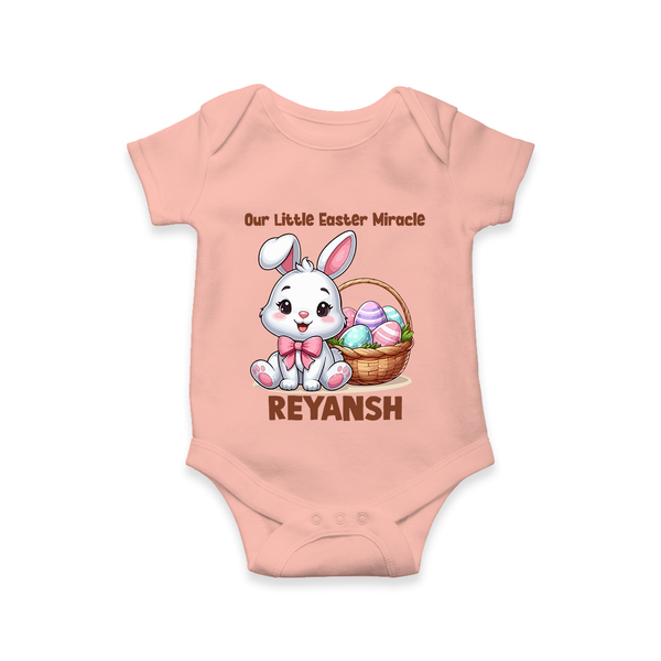 Personalized Easter Romper – Our Little Easter Miracle with Name - PEACH - New Born (Chest 14")