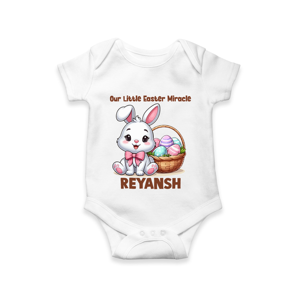 Personalized Easter Romper – Our Little Easter Miracle with Name - WHITE - New Born (Chest 14")