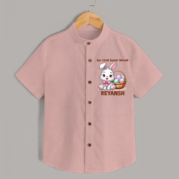 Personalized Easter Shirt – Our Little Easter Miracle with Name - PEACH - 0 - 6 Months Old (Chest 23")