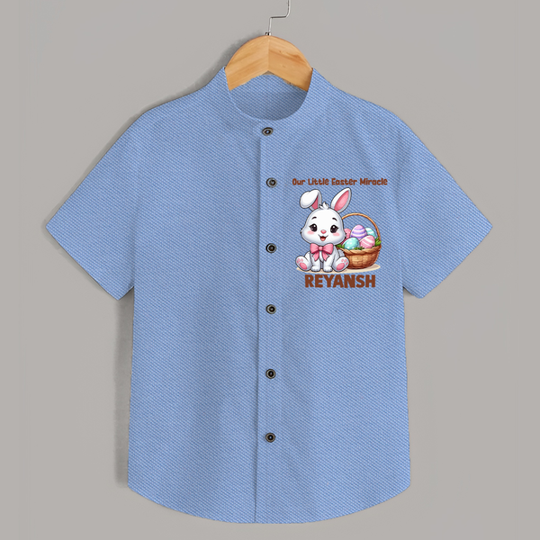 Personalized Easter Shirt – Our Little Easter Miracle with Name - SKY BLUE - 0 - 6 Months Old (Chest 23")