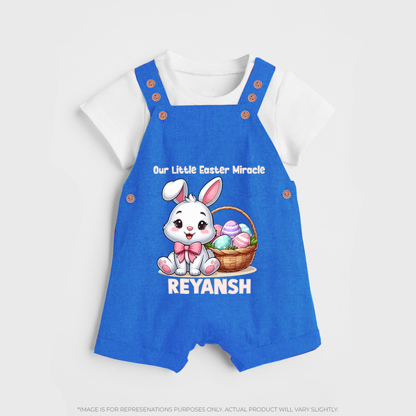 Personalized Easter Dungaree – Our Little Easter Miracle with Name - COBALT BLUE - 0 - 5 Months Old (Chest 18")