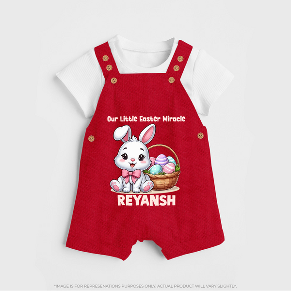 Personalized Easter Dungaree – Our Little Easter Miracle with Name - RED - 0 - 5 Months Old (Chest 18")