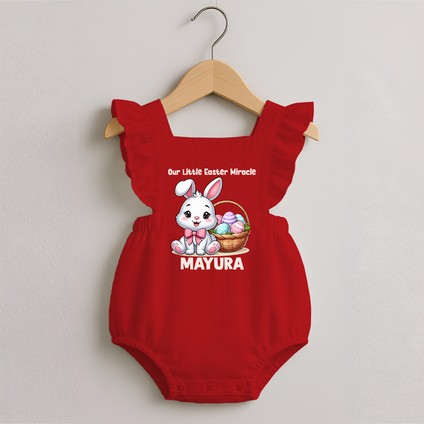 Personalized Easter Romper frock – Our Little Easter Miracle with Name - RED - 0 - 3 Months Old (Chest 19")