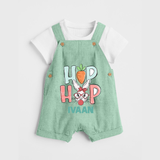 Hop Hop Personalized Dungaree – Cute Bunny Easter Outfit - MINT GREEN - 0 - 5 Months Old (Chest 18")