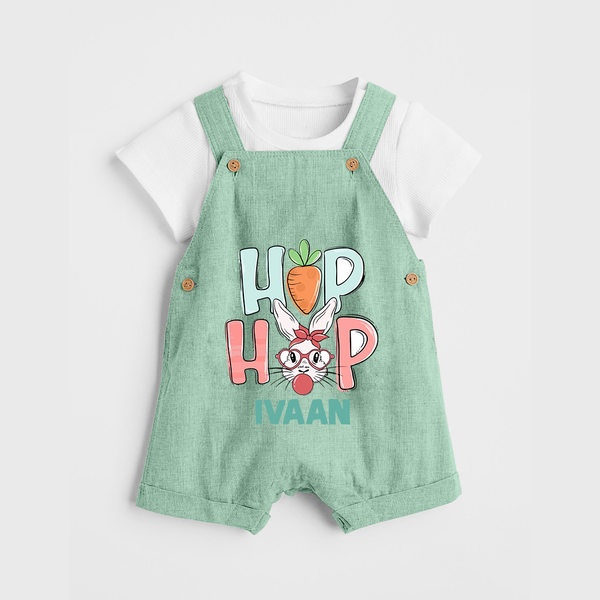 Hop Hop Personalized Dungaree – Cute Bunny Easter Outfit - MINT GREEN - 0 - 5 Months Old (Chest 18")