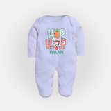 Hop Hop Personalized Fullbody suit – Cute Bunny Easter Outfit - BABY BLUE - New Born (Chest 7.5")