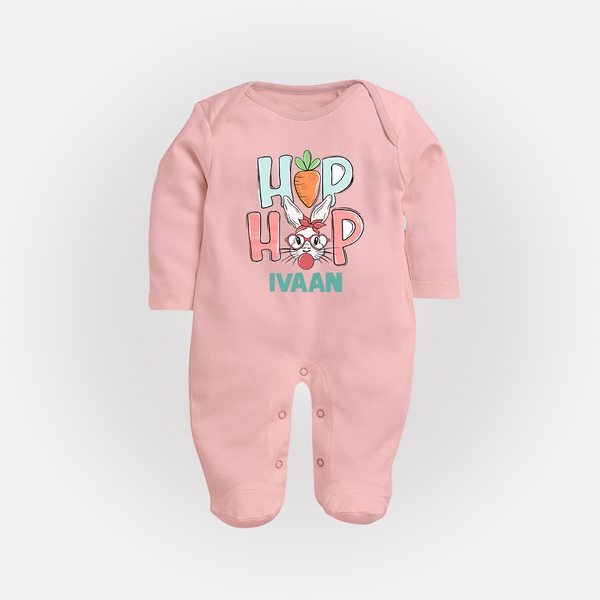 Hop Hop Personalized Fullbody suit – Cute Bunny Easter Outfit - BABY PINK - New Born (Chest 7.5")