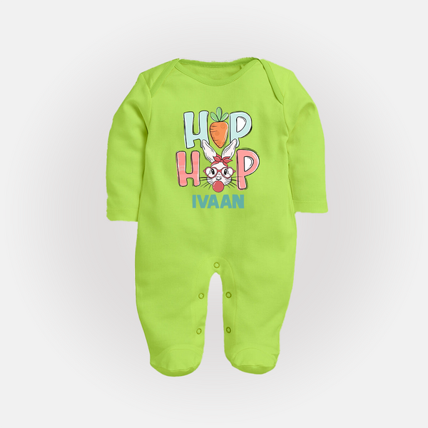 Hop Hop Personalized Fullbody suit – Cute Bunny Easter Outfit - LIME GREEN - New Born (Chest 7.5")