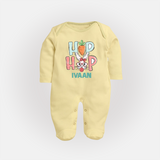 Hop Hop Personalized Fullbody suit – Cute Bunny Easter Outfit - PASTEL YELLOW - New Born (Chest 7.5")