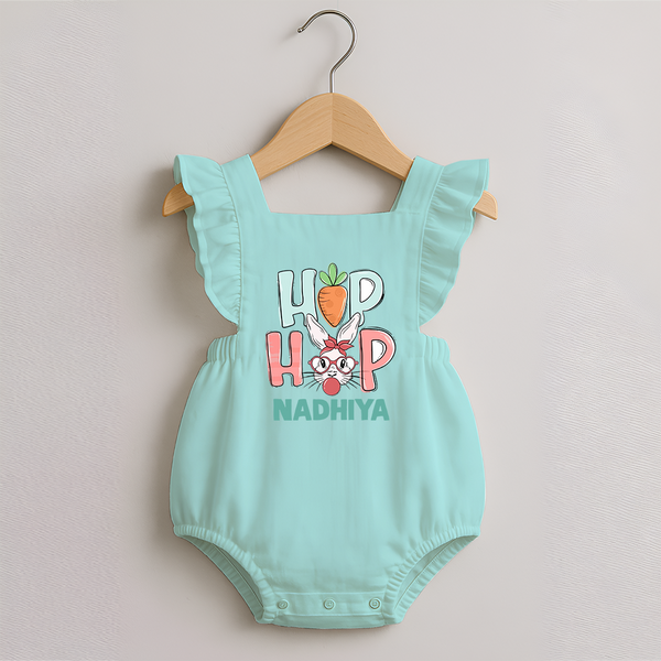 Hop Hop Personalized Romper frock – Cute Bunny Easter Outfit - MINT GREEN - 0 - 3 Months Old (Chest 19")