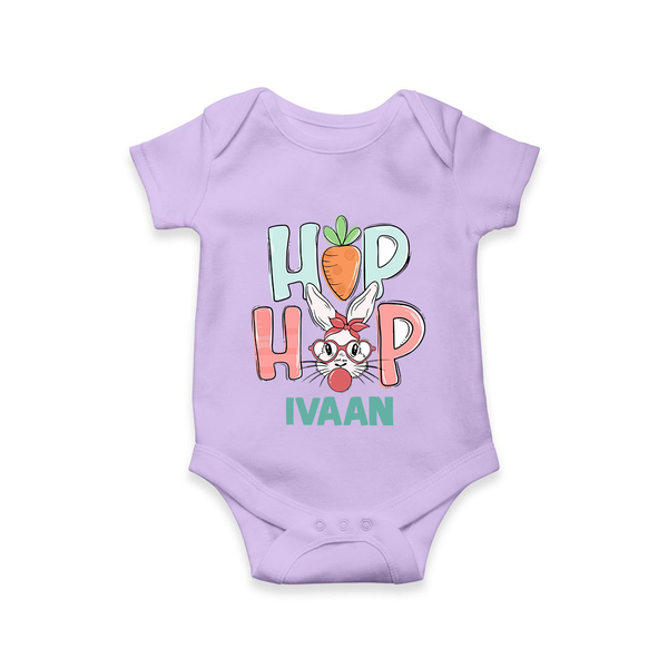 Hop Hop Personalized Romper – Cute Bunny Easter Outfit - LILAC - New Born (Chest 14")