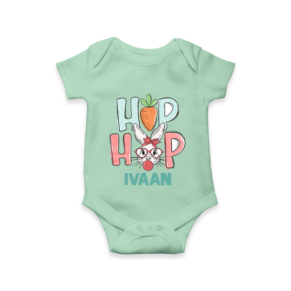 Hop Hop Personalized Romper – Cute Bunny Easter Outfit - MINT GREEN - New Born (Chest 14")