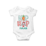 Hop Hop Personalized Romper – Cute Bunny Easter Outfit - WHITE - New Born (Chest 14")