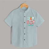 Hop Hop Personalized Shirt – Cute Bunny Easter Outfit - ARCTIC BLUE - 0 - 6 Months Old (Chest 23")