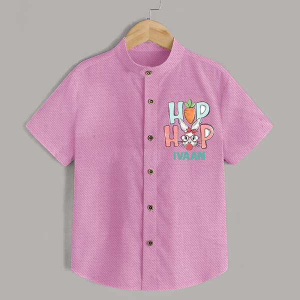 Hop Hop Personalized Shirt – Cute Bunny Easter Outfit - BABY PINK - 0 - 6 Months Old (Chest 23")