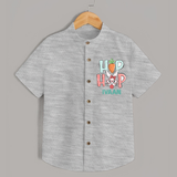 Hop Hop Personalized Shirt – Cute Bunny Easter Outfit - GREY - 0 - 6 Months Old (Chest 23")