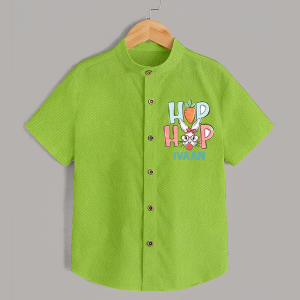 Hop Hop Personalized Shirt – Cute Bunny Easter Outfit - LIME GREEN - 0 - 6 Months Old (Chest 23")