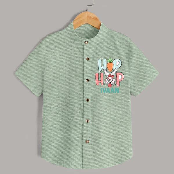 Hop Hop Personalized Shirt – Cute Bunny Easter Outfit - MINT GREEN - 0 - 6 Months Old (Chest 23")