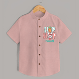 Hop Hop Personalized Shirt – Cute Bunny Easter Outfit - PEACH - 0 - 6 Months Old (Chest 23")
