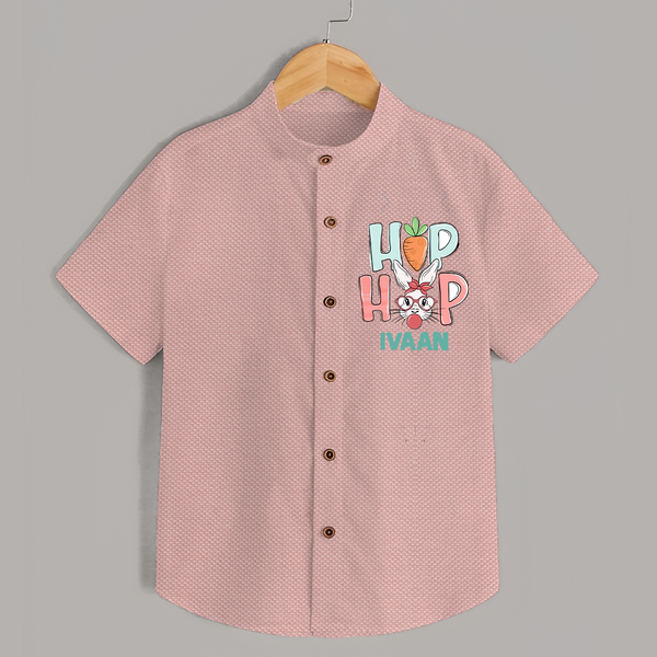 Hop Hop Personalized Shirt – Cute Bunny Easter Outfit - PEACH - 0 - 6 Months Old (Chest 23")