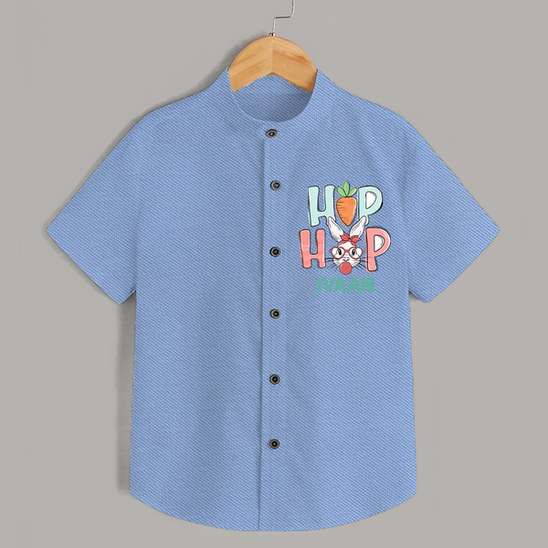 Hop Hop Personalized Shirt – Cute Bunny Easter Outfit - SKY BLUE - 0 - 6 Months Old (Chest 23")