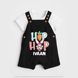 Hop Hop Personalized Dungaree – Cute Bunny Easter Outfit - BLACK - 0 - 5 Months Old (Chest 18")