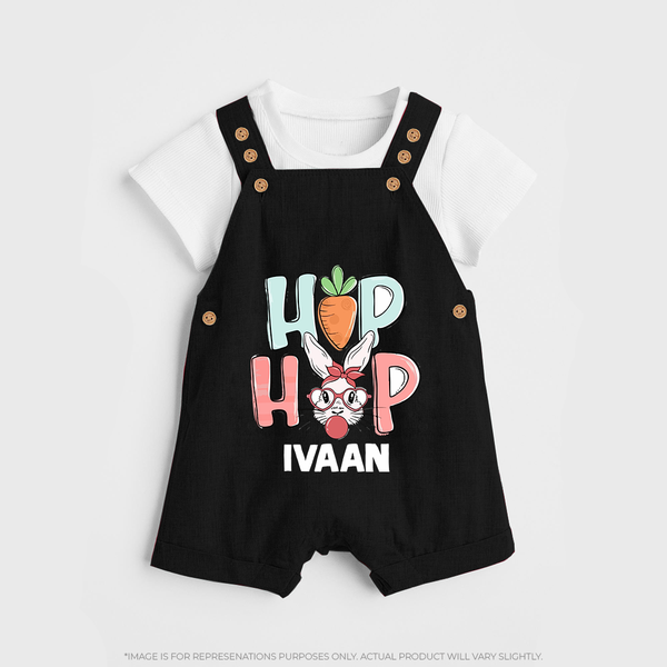 Hop Hop Personalized Dungaree – Cute Bunny Easter Outfit - BLACK - 0 - 5 Months Old (Chest 18")