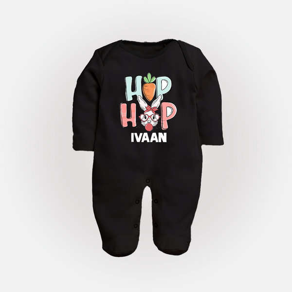 Hop Hop Personalized Fullbody suit – Cute Bunny Easter Outfit - BLACK - New Born (Chest 7.5")