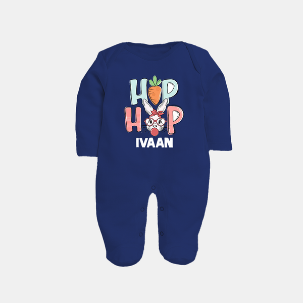 Hop Hop Personalized Fullbody suit – Cute Bunny Easter Outfit - NAVY BLUE - New Born (Chest 7.5")