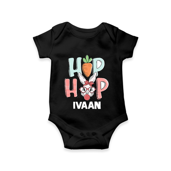 Hop Hop Personalized Romper – Cute Bunny Easter Outfit - BLACK - New Born (Chest 14")
