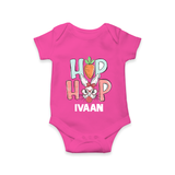 Hop Hop Personalized Romper – Cute Bunny Easter Outfit - HOT PINK - New Born (Chest 14")