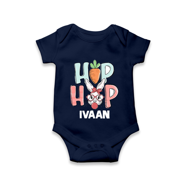 Hop Hop Personalized Romper – Cute Bunny Easter Outfit - NAVY BLUE - New Born (Chest 14")