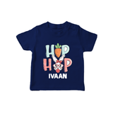 Hop Hop Personalized T-Shirt – Cute Bunny Easter Outfit - NAVY BLUE - 0-5 Months Old (Chest 17")