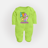 Personalized Easter Fullbody suit – Colorful Hop Bunny Design - LIME GREEN - New Born (Chest 7.5")