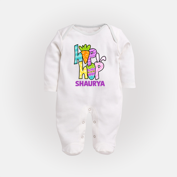 Personalized Easter Fullbody suit – Colorful Hop Bunny Design - WHITE - New Born (Chest 7.5")