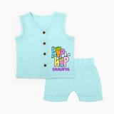 Personalized Easter Jabla Set – Colorful Hop Bunny Design - BABY BLUE - 0 - 3 Months Old (Chest 9.8")