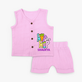 Personalized Easter Jabla Set – Colorful Hop Bunny Design - BABY PINK - 0 - 3 Months Old (Chest 9.8")