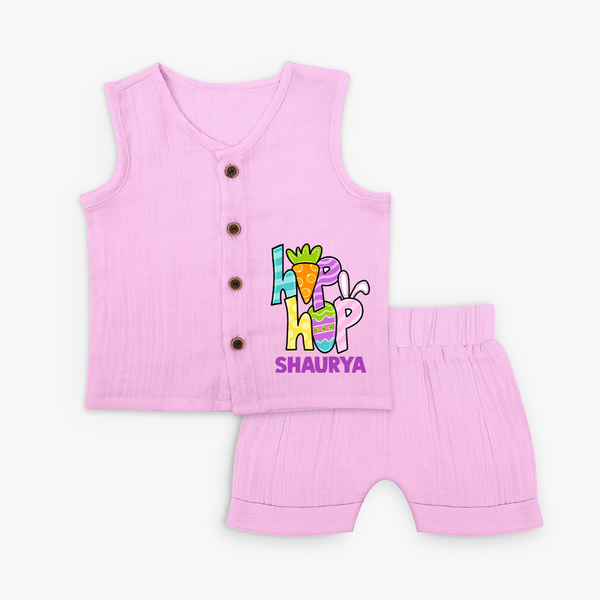 Personalized Easter Jabla Set – Colorful Hop Bunny Design - BABY PINK - 0 - 3 Months Old (Chest 9.8")