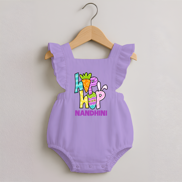 Personalized Easter Romper frock – Colorful Hop Bunny Design - LILAC - 0 - 3 Months Old (Chest 19")