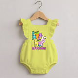 Personalized Easter Romper frock – Colorful Hop Bunny Design - PASTEL YELLOW - 0 - 3 Months Old (Chest 19")