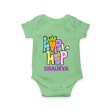 Personalized Easter Romper – Colorful Hop Bunny Design - GREEN - New Born (Chest 14")