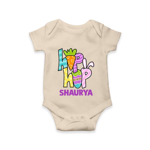 Personalized Easter Romper – Colorful Hop Bunny Design - IVORY - New Born (Chest 14")