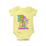 Personalized Easter Romper – Colorful Hop Bunny Design - PASTEL YELLOW - New Born (Chest 14")
