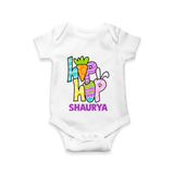 Personalized Easter Romper – Colorful Hop Bunny Design - WHITE - New Born (Chest 14")