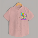 Personalized Easter Shirt – Colorful Hop Bunny Design - PEACH - 0 - 6 Months Old (Chest 23")