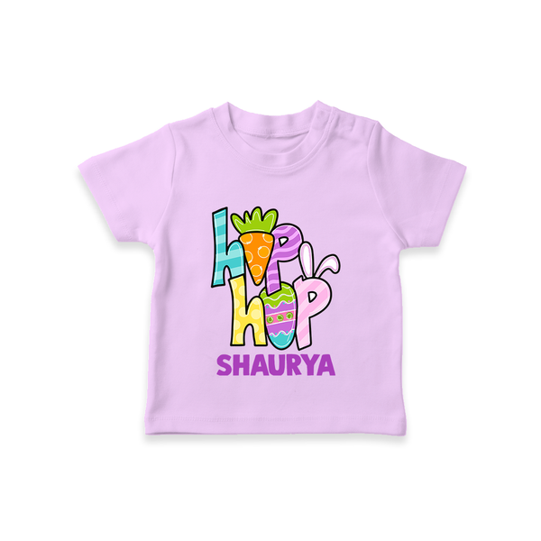 Personalized Easter T-Shirt – Colorful Hop Bunny Design - LILAC - 0-5 Months Old (Chest 17")