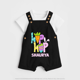 Personalized Easter Dungaree – Colorful Hop Bunny Design - BLACK - 0 - 5 Months Old (Chest 18")