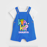 Personalized Easter Dungaree – Colorful Hop Bunny Design - COBALT BLUE - 0 - 5 Months Old (Chest 18")